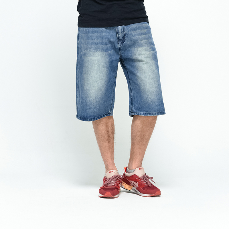 Denim Men Shorts Loose Fit Weight Summer Long Short Man Baggy Plus Size Male Clothing 40 42 44 Blue Jeans Shorts Men Breeches 210518