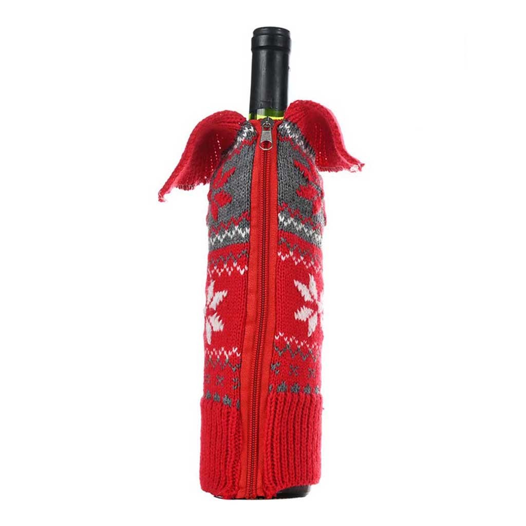 Knitted cap snowflake button knit creative design Christmas table decoration wine bottle bag Free shipping