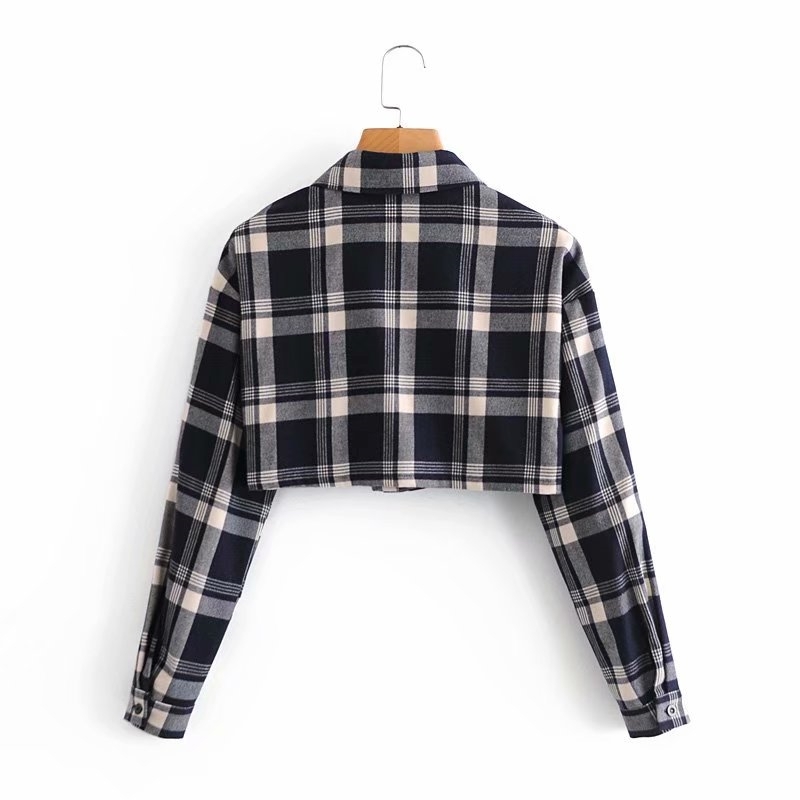 Streetwear Women Black Plaid Shirts Fashion Ladies Turn Down Collar Tops Causal Female Chic Button Short Blouses 210430