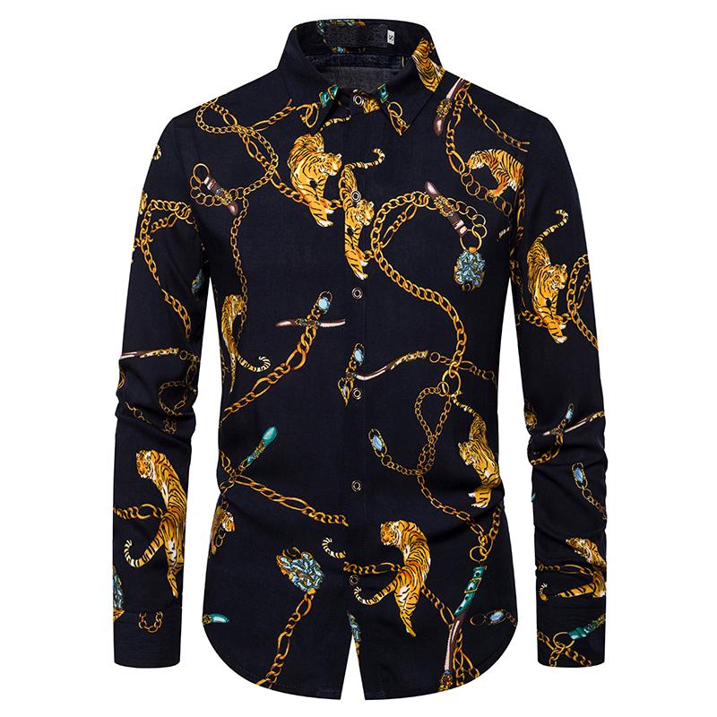 Golden Chain Tiger Printed Shirts Men Dress Nightclub Camisa Social Long Sleeve Hip Hop Streetwear Mens Black Shirt Men's Casua Casual, White;black
Golden Chain Tiger Printed Shirts Men Dress Nightclub Camisa Social Long Sleeve Hip Hop Streetwear Mens Black Shirt Men's Casua Casual, White;black