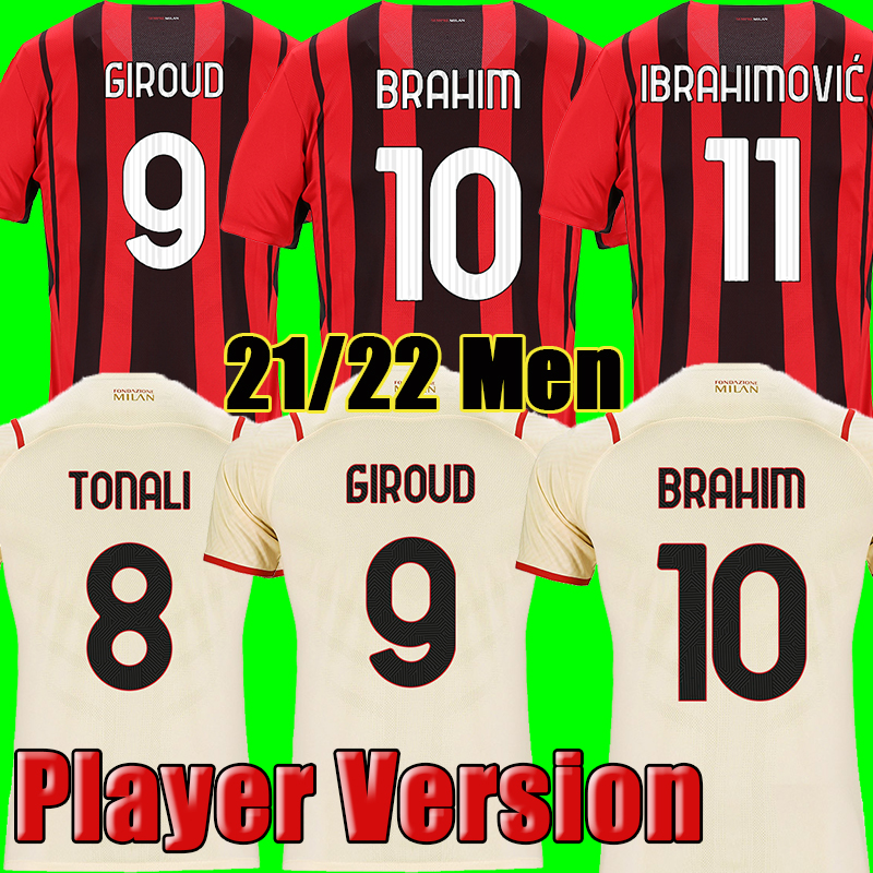 2021 2022 Player Version Milan Home Red Black Soccer Jersey #11 IBRAHIMOVIC #9 GIROUD #19 THEO 21/22 Away Soccer Shirt #13 ROMAGNOLI #10 BRAHIM Football Uniforms, Away no patch
2021 2022 Player Version Milan Home Red Black Soccer Jersey #11 IBRAHIMOVIC #9 GIROUD #19 THEO 21/22 Away Soccer Shirt #13 ROMAGNOLI #10 BRAHIM Football Uniforms, Away no patch