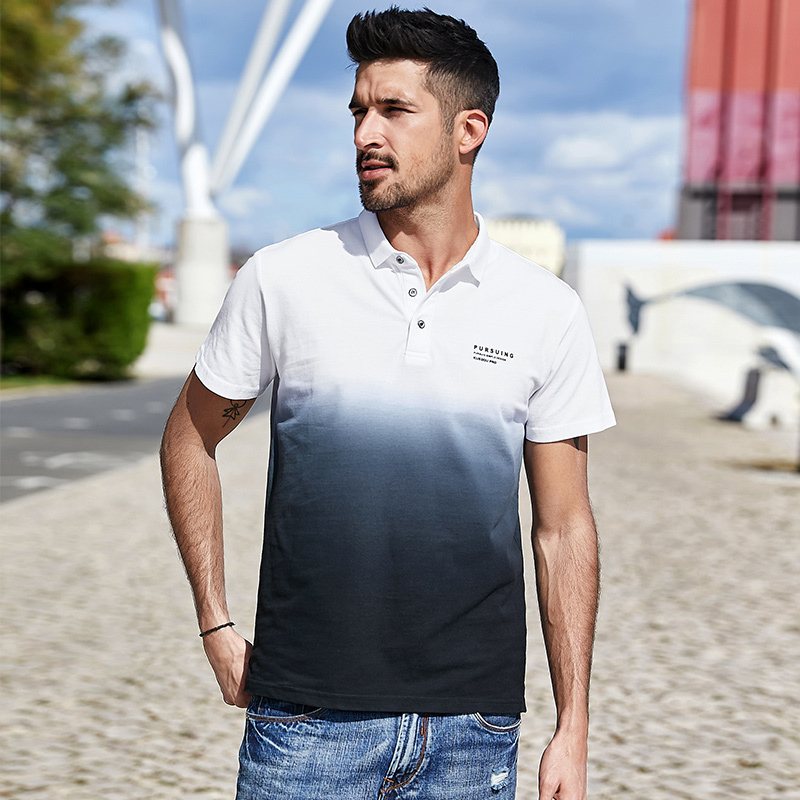 Men's Polos Summer Cotton Print Gradient Shirt Men Fashion Short Sleeve Slim Fit Poloshirt Male Plus Size Clothes LZ0C