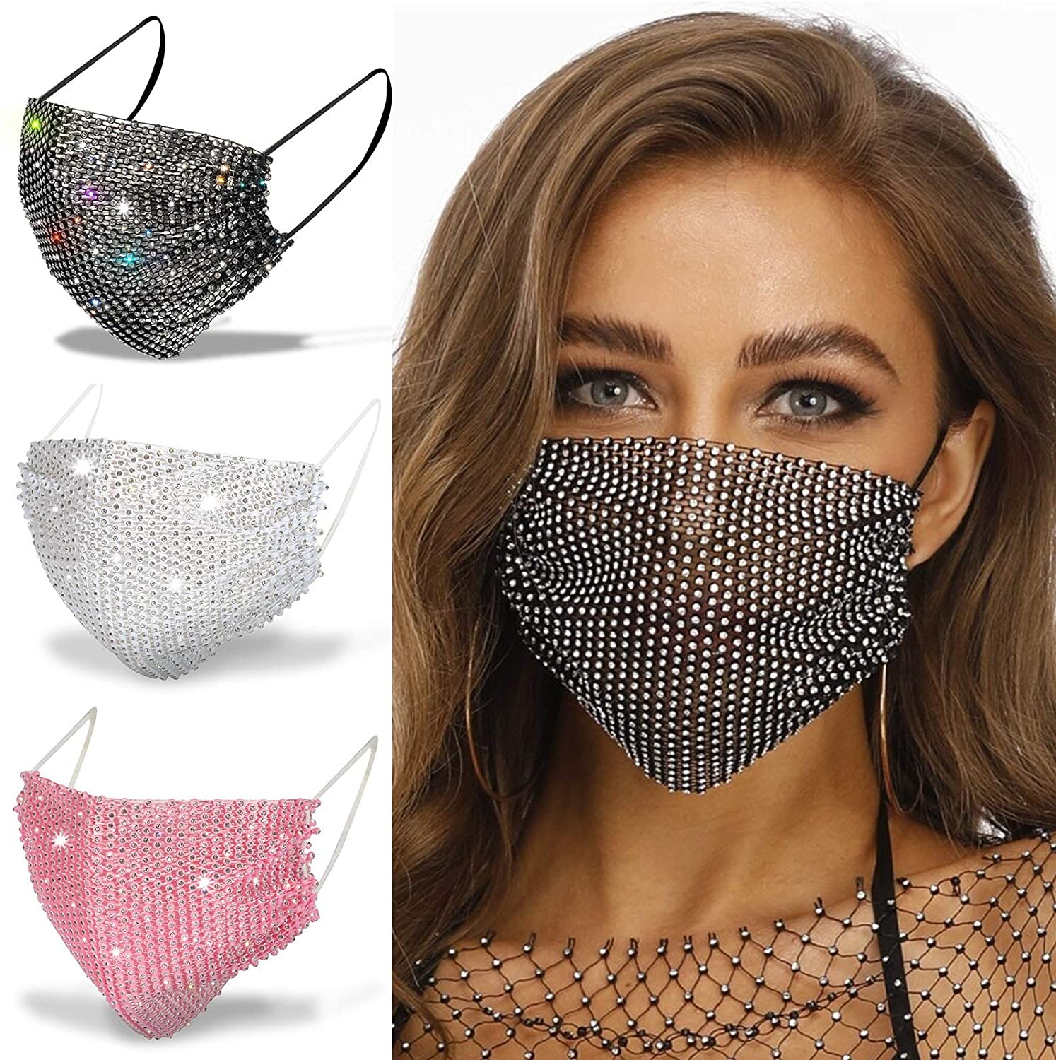 20pcs Crystal Rhinestone Mask, Sparkly Bling Mesh Covering Facial Cover, Breathable Reusable Washable Half Face Covers, Fashionable Glitter Diamond Mask
20pcs Crystal Rhinestone Mask, Sparkly Bling Mesh Covering Facial Cover, Breathable Reusable Washable Half Face Covers, Fashionable Glitter Diamond Mask
