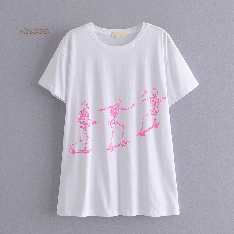 2021 summer round neck large version loose and thin mid-length T-shirt female tide skull skateboard printing top, White;black
2021 summer round neck large version loose and thin mid-length T-shirt female tide skull skateboard printing top, White;black