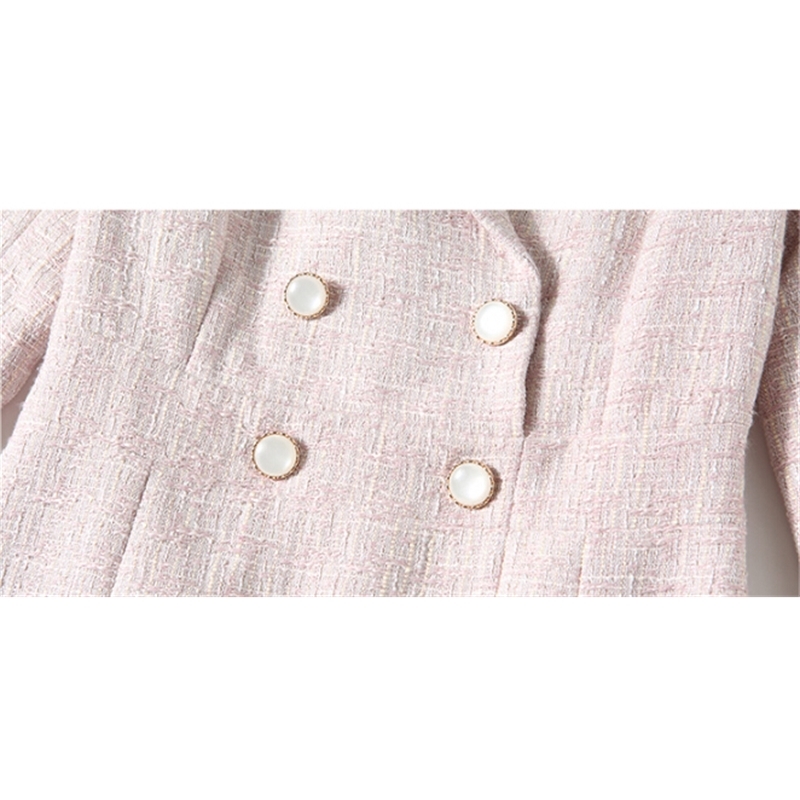 Women Tweed Notched Long Sleeve Double Breasted Pleated Slim Mini Dress Autumn And Winter Lady Vestido Da Festa 210520