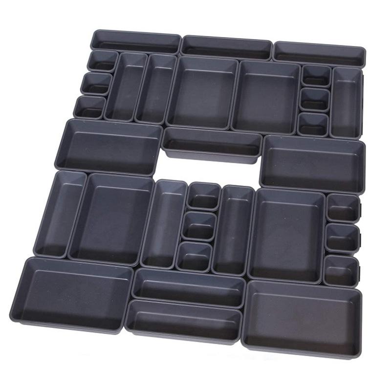 Gift Wrap Set Of 32 Desk Drawer Organizer Trays With 3-Size Black Plastic Storage Boxes Divider Make-Up Organiser For Office
Gift Wrap Set Of 32 Desk Drawer Organizer Trays With 3-Size Black Plastic Storage Boxes Divider Make-Up Organiser For Office