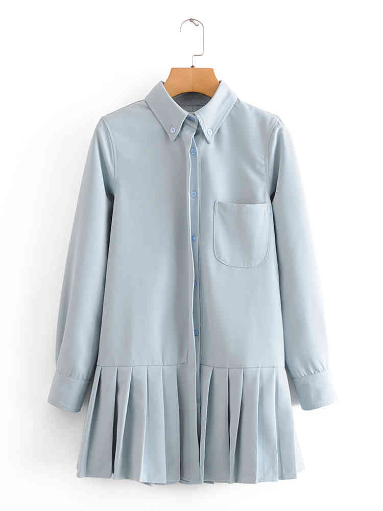 beauty Fashion Preppy Style Solid Pleated Dress Women Casual Chic Long Sleeve Mini Dresses Mujer Vestido De Moda 210514