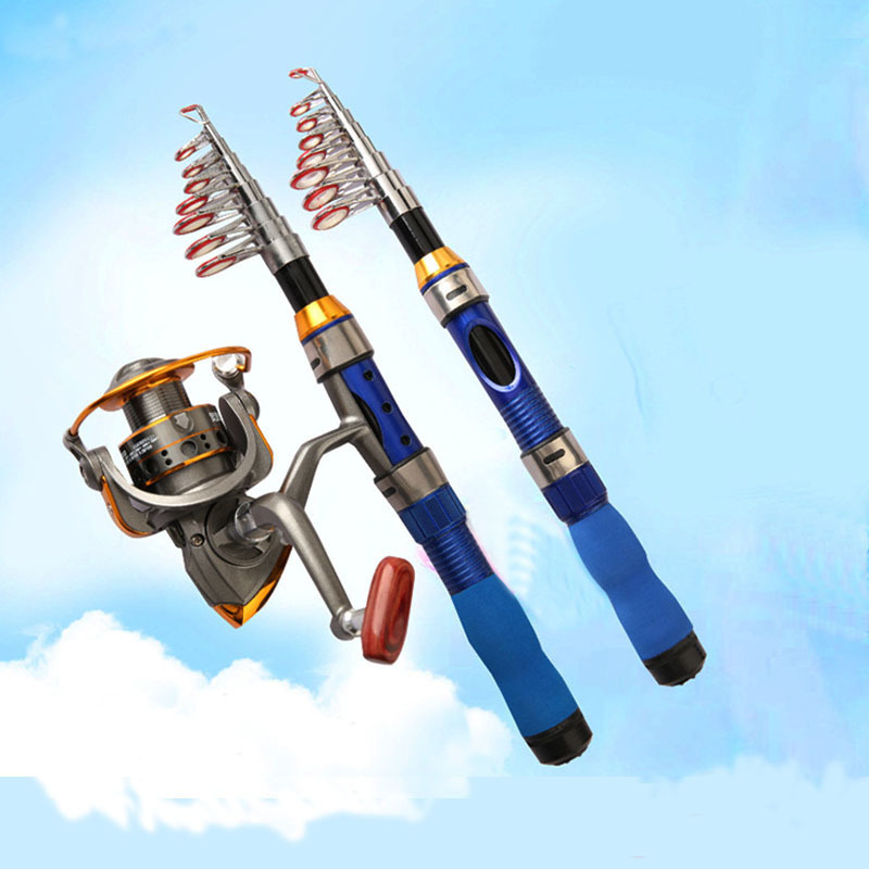 Portable Telescopic Fishing Rod FRP Fiber Pole Sea Boat Rock FishRod high Quality Reel 1.5m/1.9m/2.3M 220224