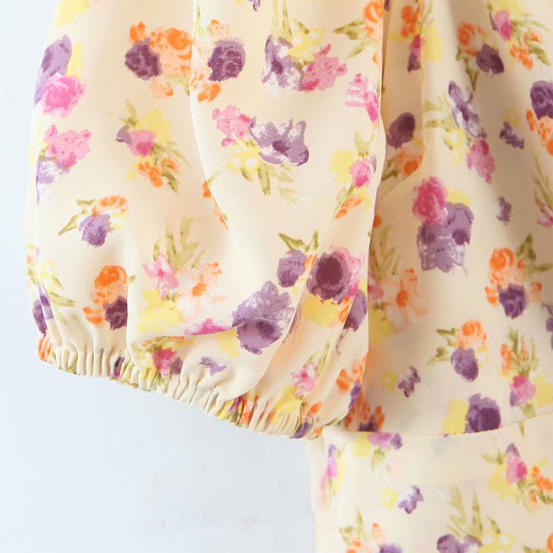 Vintage Square Collar Short Sleeve Floral Women Dress Fashion Puff Sleeve Refreshing Draw Back Slim Chic Female Mini Dresses 210507