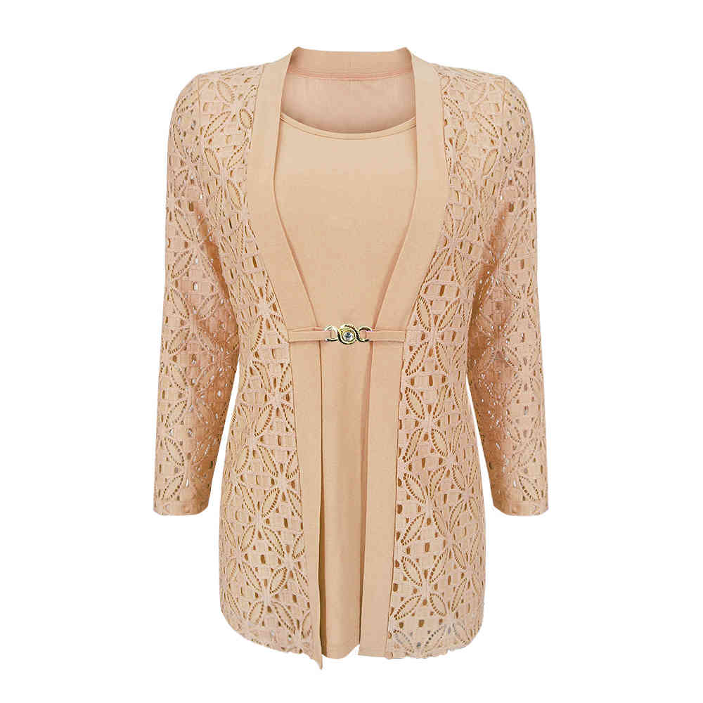 YTL Ladies Three Quarter Sleeve Winter Crochet Patchwork Casual T Shirt Plus Size Tops for Women 6XL 7XL 8XL H384B 210406