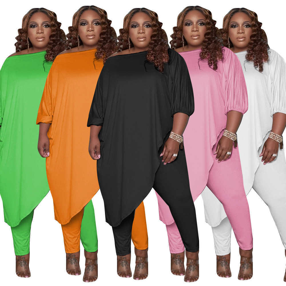 Women's Two Piece Pants Designers Women Clothes 2023 large popular loose solid shoulder two piece set spring and Autumn