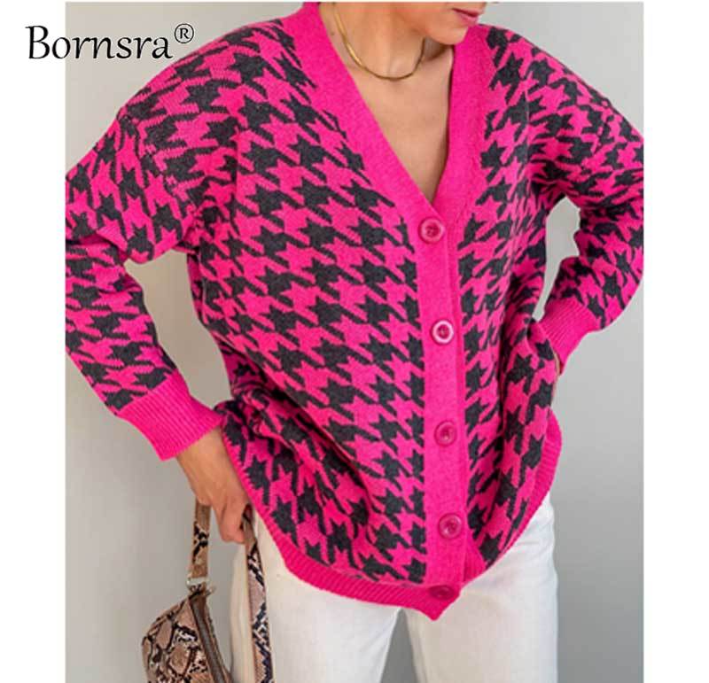 bornsra 2021 sweater womens loose v-neck houndstooth long sleeve knit cardigan jacket contrast color regular sweater women, Black
bornsra 2021 sweater womens loose v-neck houndstooth long sleeve knit cardigan jacket contrast color regular sweater women, Black