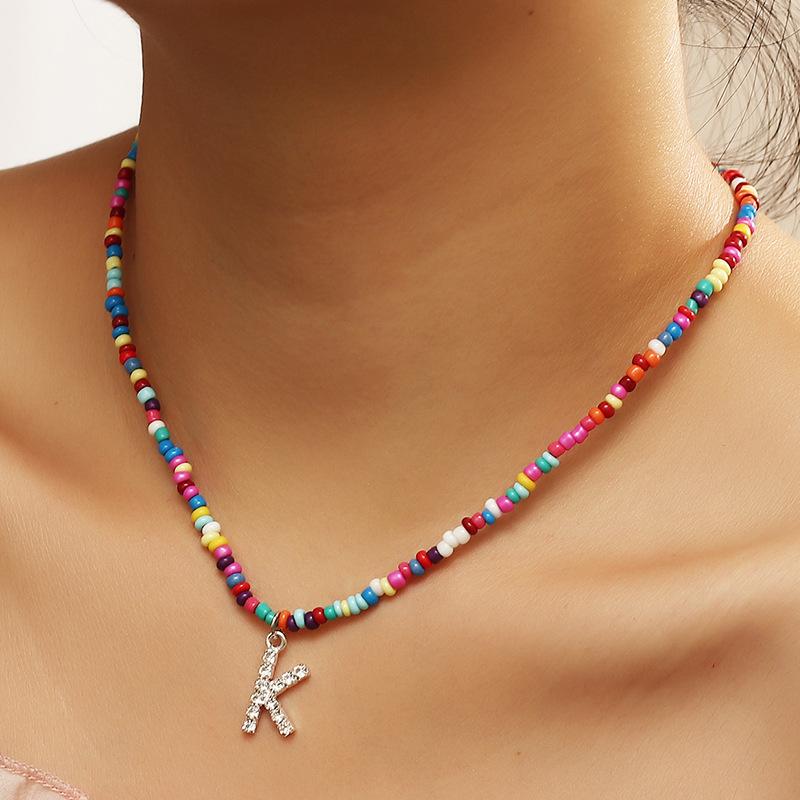 Fashion Crystal Letter Pendant Necklace For Women Bling Rhinestone Colorful Seed Bead Strand Choker Boho Jewelry Necklaces
Fashion Crystal Letter Pendant Necklace For Women Bling Rhinestone Colorful Seed Bead Strand Choker Boho Jewelry Necklaces