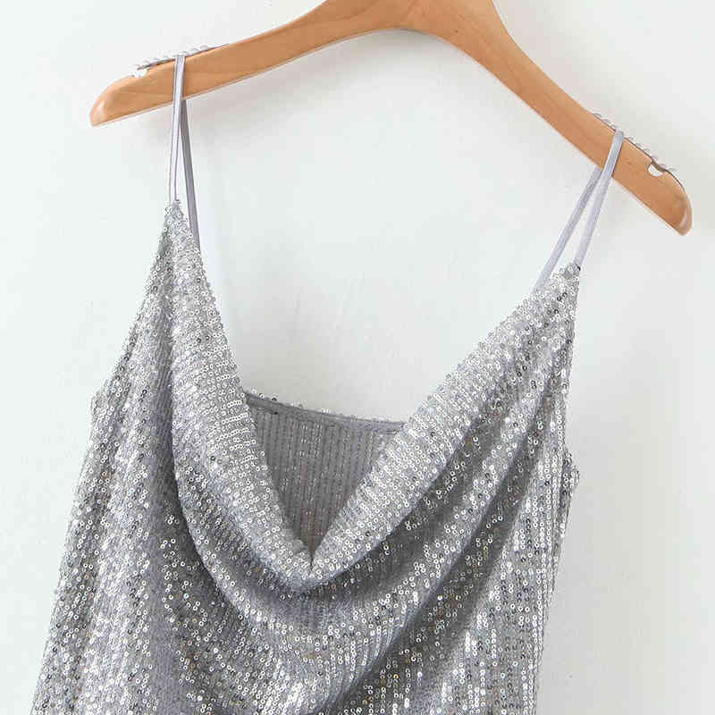 Sexy Deep V Neck Sequins Strappy Ladies Tops Fashion Backless Clubwear Party Camis Women Summer Sleeveless Tank Top Ropa Mujer 210515