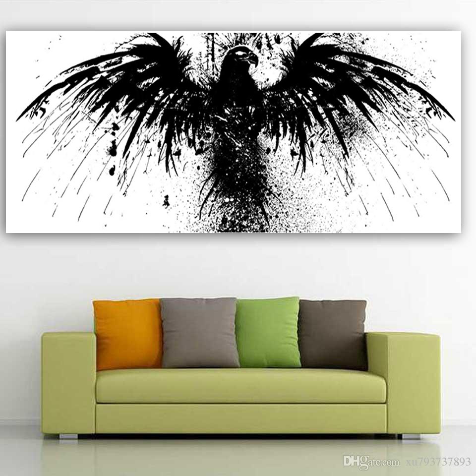 Abstract Black White Eagle Wing Animal Painting Wall Art For Living Room Canvas Print Decorative Picture Poster Prints No Frame