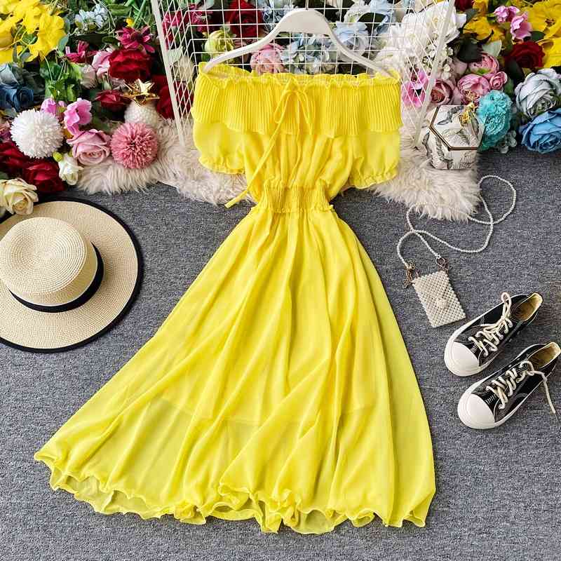Ladies Solid Spring Summer Chiffon Dress High Waist Slash Neck Short Sleeve Casual Chic Women's 210520, Black
Ladies Solid Spring Summer Chiffon Dress High Waist Slash Neck Short Sleeve Casual Chic Women's 210520, Black