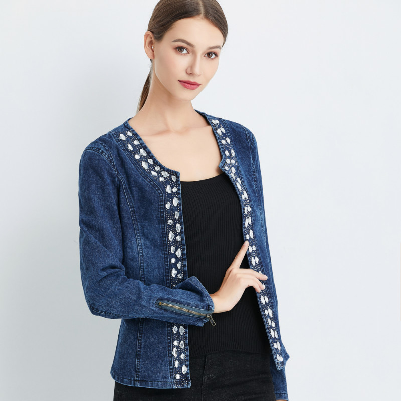 Arrival Spring Antumn Denim Jackets Vintage Diamonds Casual Coat Women's Jacket For Outerwear Jeans 210428
