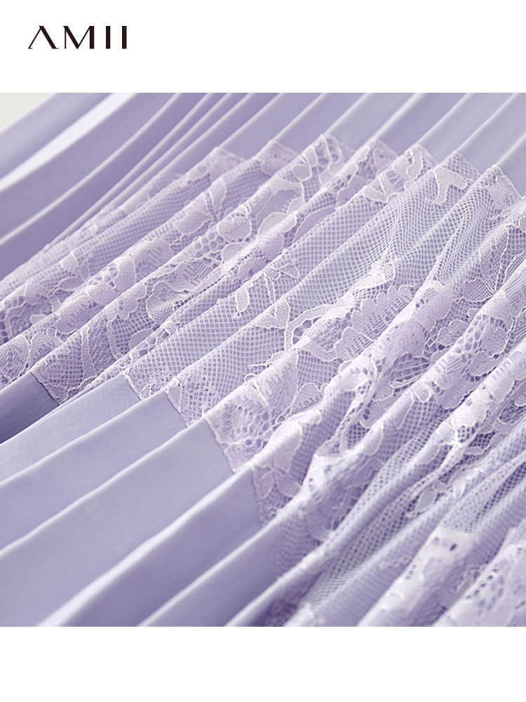 Lace Pleated Chiffon Dress Summer Women Elegant Round Neck Middle Waist Sleeveless Female Vestidos 11930148 210527