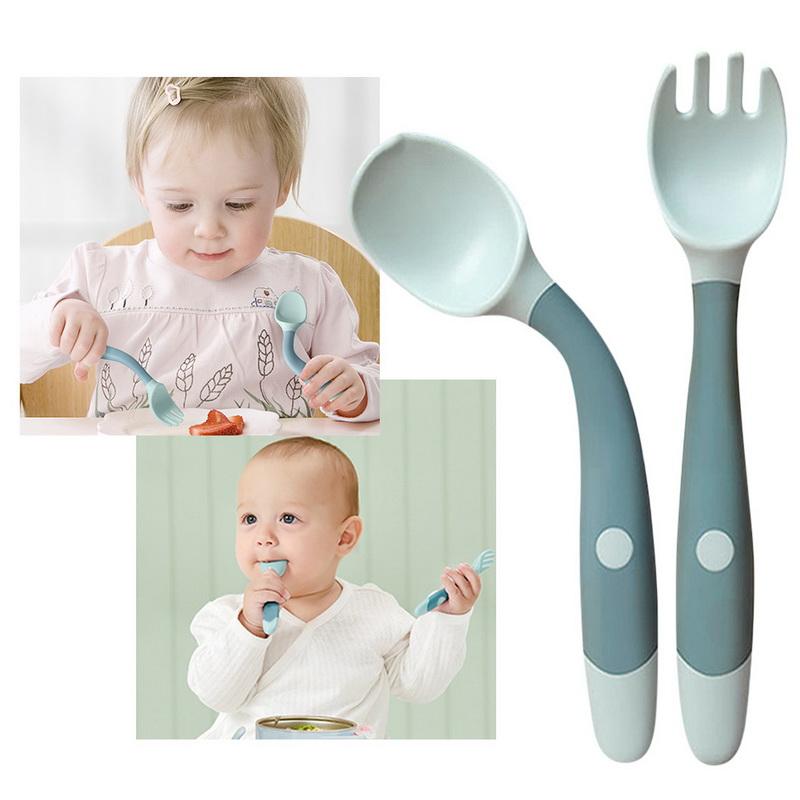 Dinnerware Sets Silicone Spoon For Baby Utensils Set Auxiliary Toddler Learn To Eat Training Bendable Soft Fork Infant Children Tablewa Free shipping