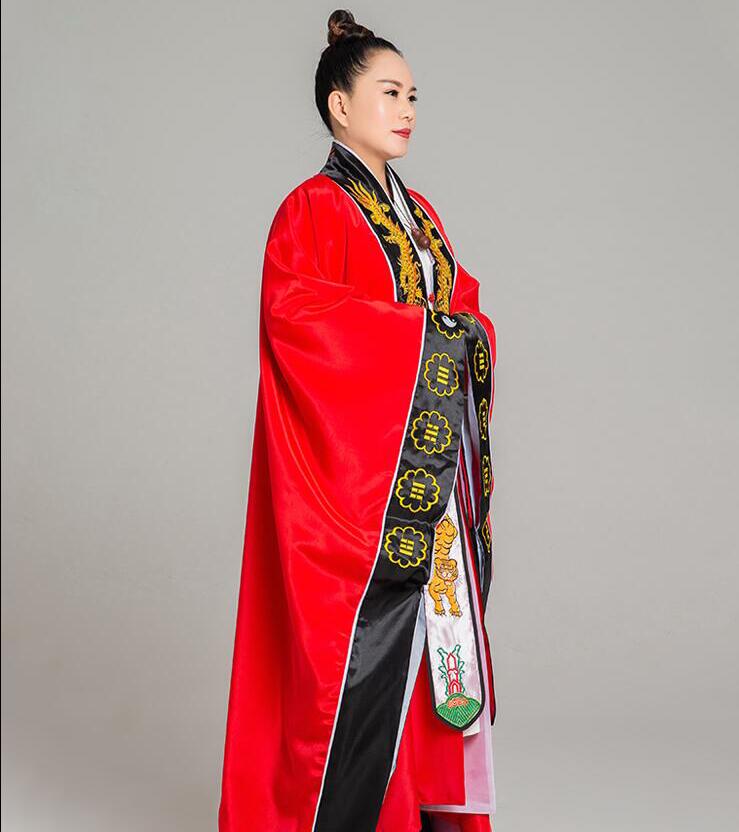 Taoist Red Yellow robe men and women TV Movie Immortal practice clothes dragon Embroidery collar plain face Daoist clothing thin