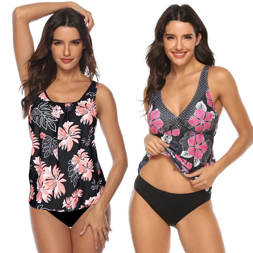 Sexy Tankini Swimsuit Plus Size Women Vintage Push Up Bikini Swimwear Beachwear Print Bathing Suit Female swimming suit 210625