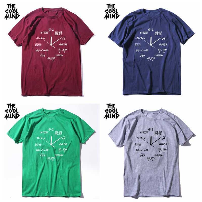 COOLMIND 100% cotton math clock print funny men T shirt casual short sleeve o-neck t cool summer t- s tee 210629