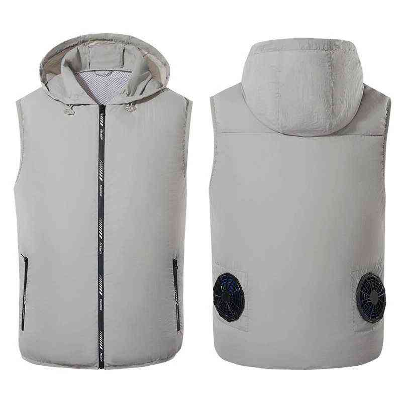 Men Summer Air Conditioning Clothing Fan Cooling Vest USB Charging Cooling sport man vest Outdoor Cooling summer hood vest 211111