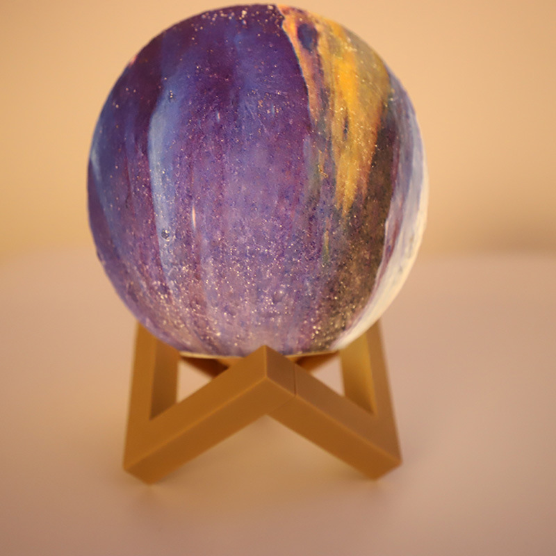 3D Moon Starry Sky Light with Stand Romantic Night Light 3.15inch Painted Bedside Lamp Lover Birthday Thanksgiving Gift