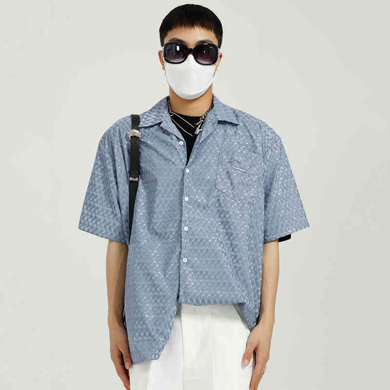 IEFB Men's Clothing Summer Trend Shirt Men's Simple Solid Color Loose Short Sleeve Shiny Korean Tcausal Shirts 9Y7120 210524