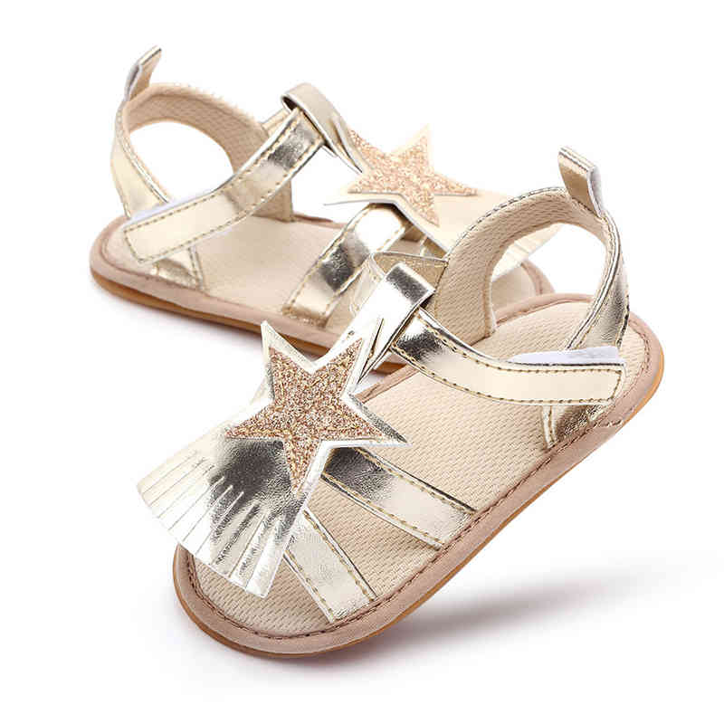 Melario Newborn Baby Shoes Summer Fashion Toddler Girls Star Appliques Sandals Kids Sweet Hook & Loop Shoes 210412