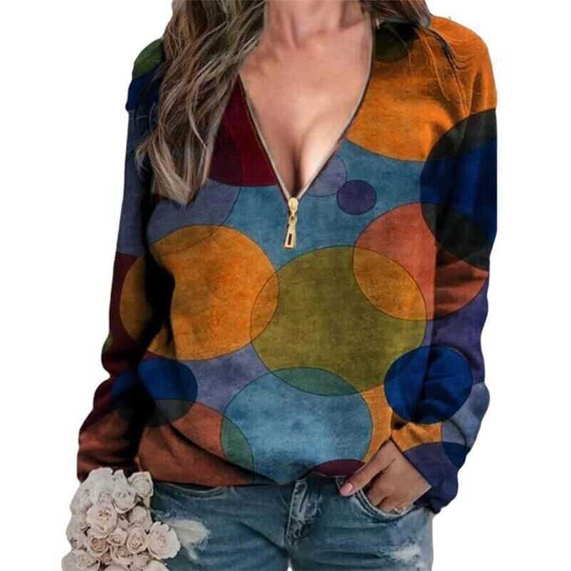 Large Size Women' T-Shirts Casual Colourful Circle Print Pullover Sexy V Neck Zipper Long Sleeve Tops Spring Autumn Ladies Tees 210526, Green
Large Size Women' T-Shirts Casual Colourful Circle Print Pullover Sexy V Neck Zipper Long Sleeve Tops Spring Autumn Ladies Tees 210526, Green