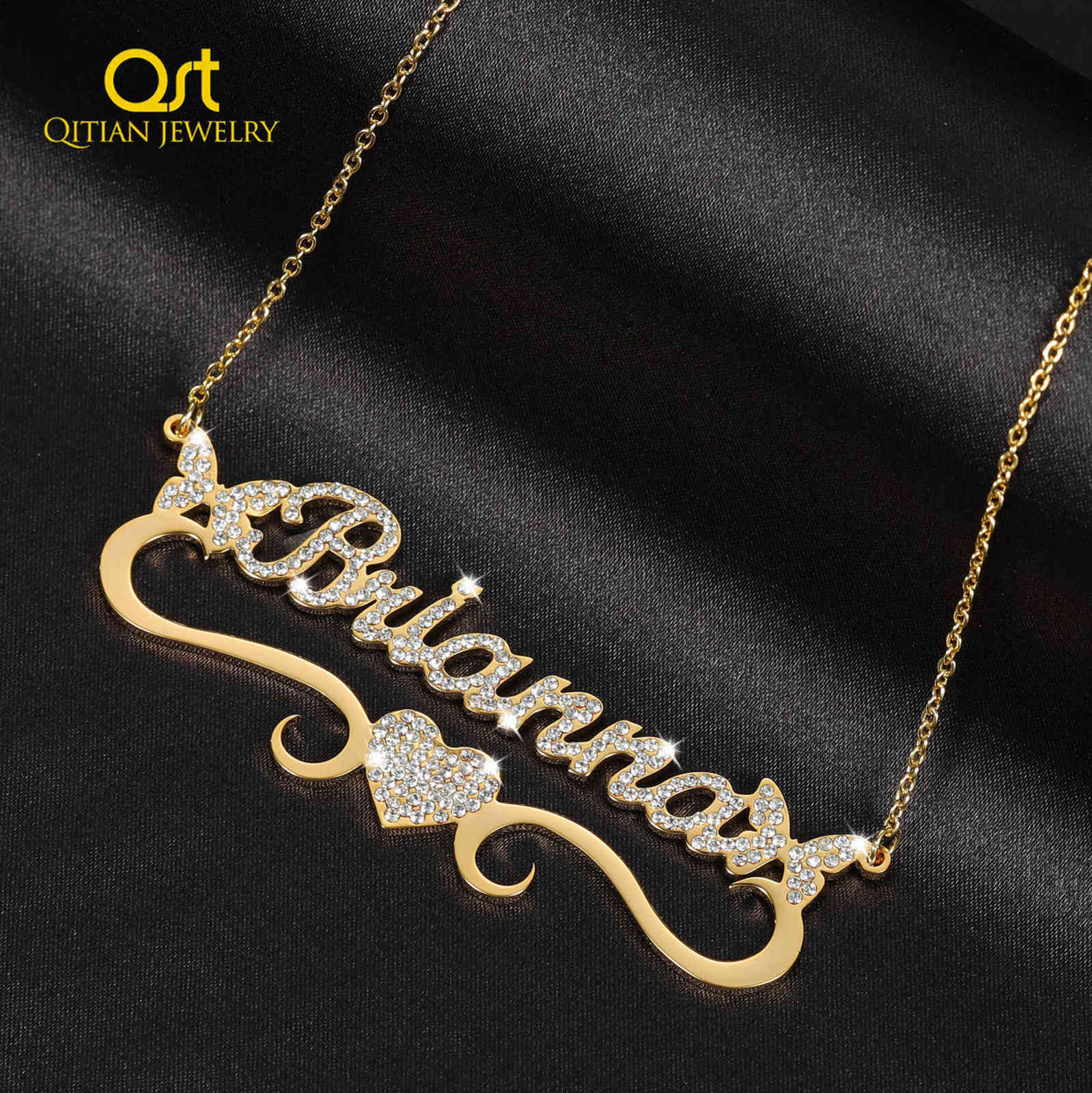 Personalized Butterfly Iced Out Name Necklace With Heart Pendant For Women Stainless Steel Jewelry Gift Customized Names Necklac 211123