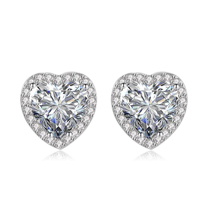 Sterg Heart Stud Earrings, 5A Cubic Zirconia, Sier Jewelry for Women, Valentine's Day Gifts, Multicolor Fashion Earrings