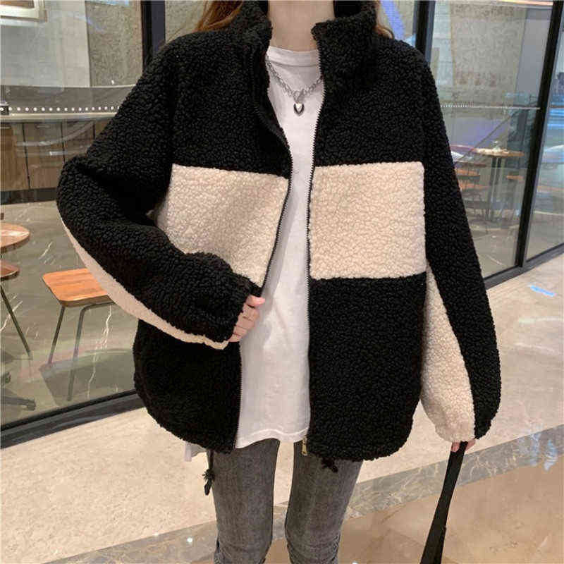 Winter women's coats fashion loose stand collar casual ladies clothes zipper ladies jacket lamb wool women's coat 211109