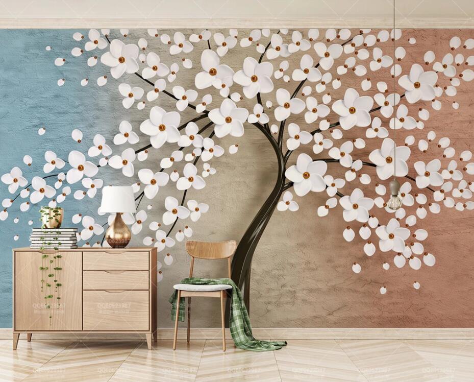 Custom 3d wallpaper mural 3d Black and white flowers tree TV background wall TV background wall wallpaper