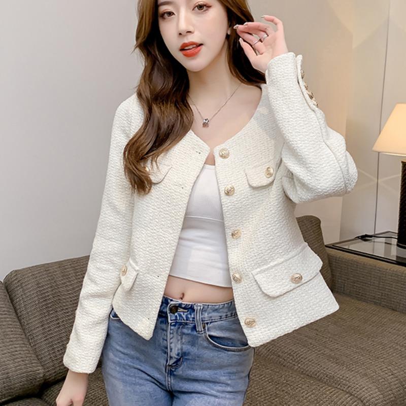 Women's Jackets 2021 Autumn Winter Small Fragrance Tweed Jacket Coat Women Single Breasted Woolen Short Coats Vintage Outerwear Crop Top