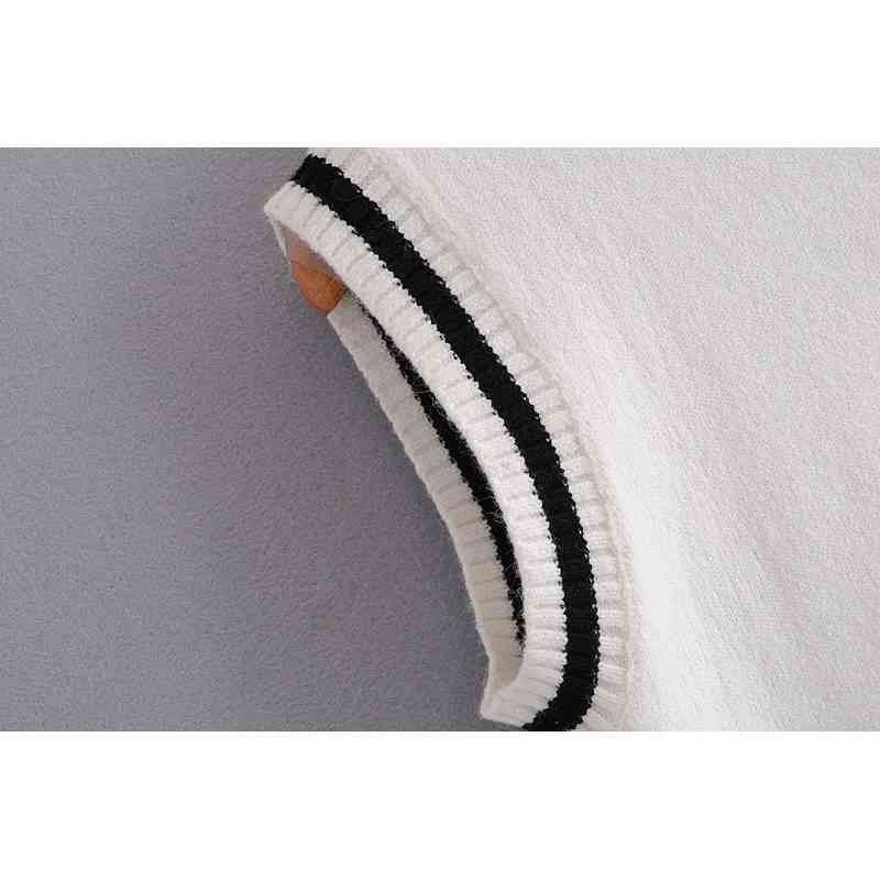 Preppy Style Tuscan Cow Dot Knitted Sweater Vest Women 90's Vintage Korean Clothing Striped V Neck Tank Top Y2K Knitwear 210429
