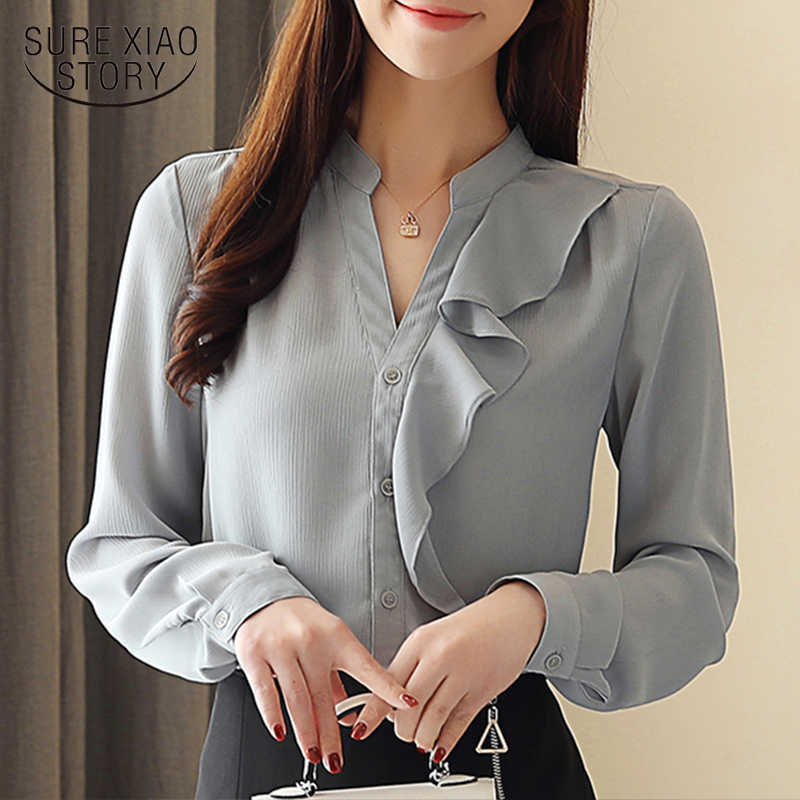 Spring Autumn Ruffle Long Sleeve Women Top Temperament Women Tops and Blouses OL Professional Ladies V-neck Shirt 8009 50 210527, Gray
Spring Autumn Ruffle Long Sleeve Women Top Temperament Women Tops and Blouses OL Professional Ladies V-neck Shirt 8009 50 210527, Gray