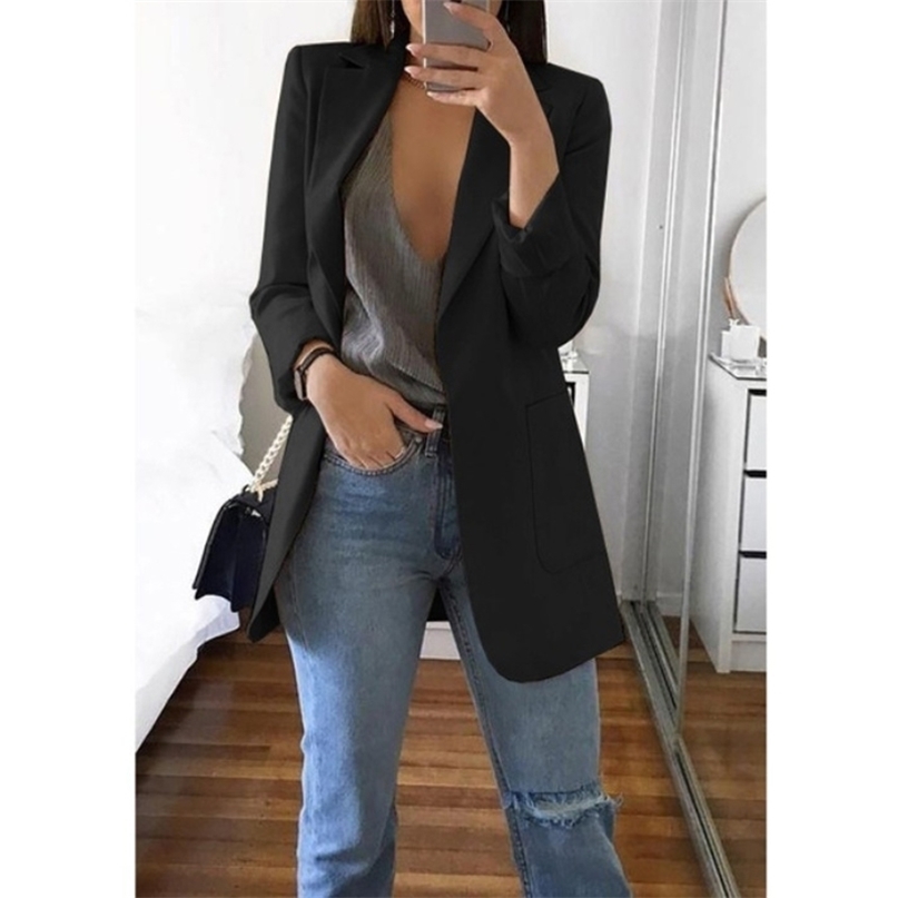 Fashion Korean Casual Women'S Spring Autumn Long Female Business Suit Outwear Slim Coats Office Ladies Blazer Work Jacket 211122
