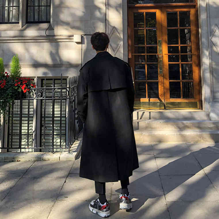 IEFB /Men's Wear Spring Fashion Handsome Windbreaker Trend Overcoat Loose Long Coat For Male Overknee Windbreaker 9Y880 210524