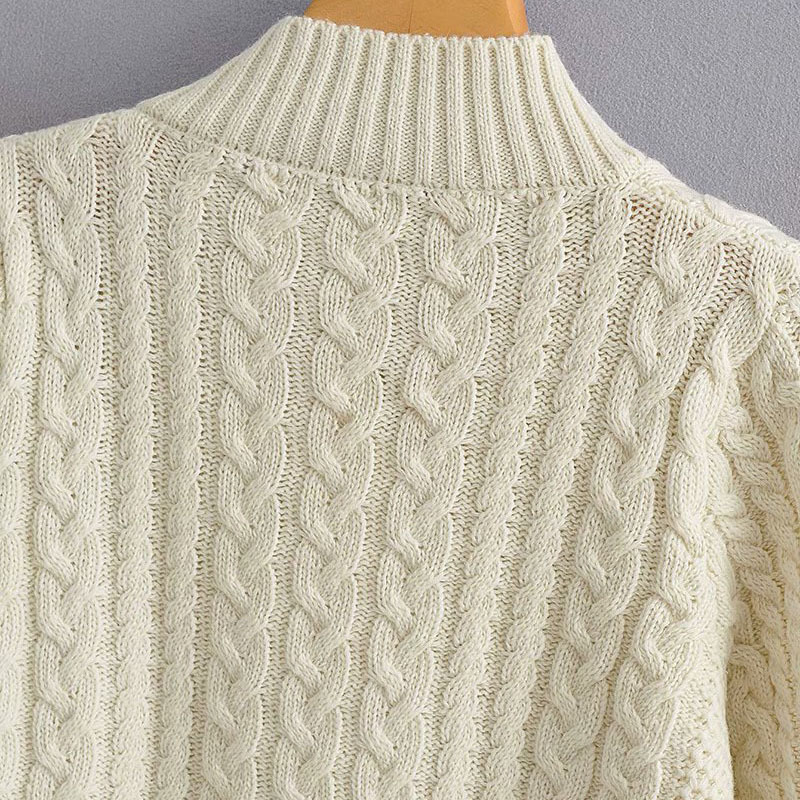 Korean Round Neck Single Breasted Long Sleeve Sweet Chic Female Coat Harajuku Simple Coarse Twist Knit Women's Sweater 210507