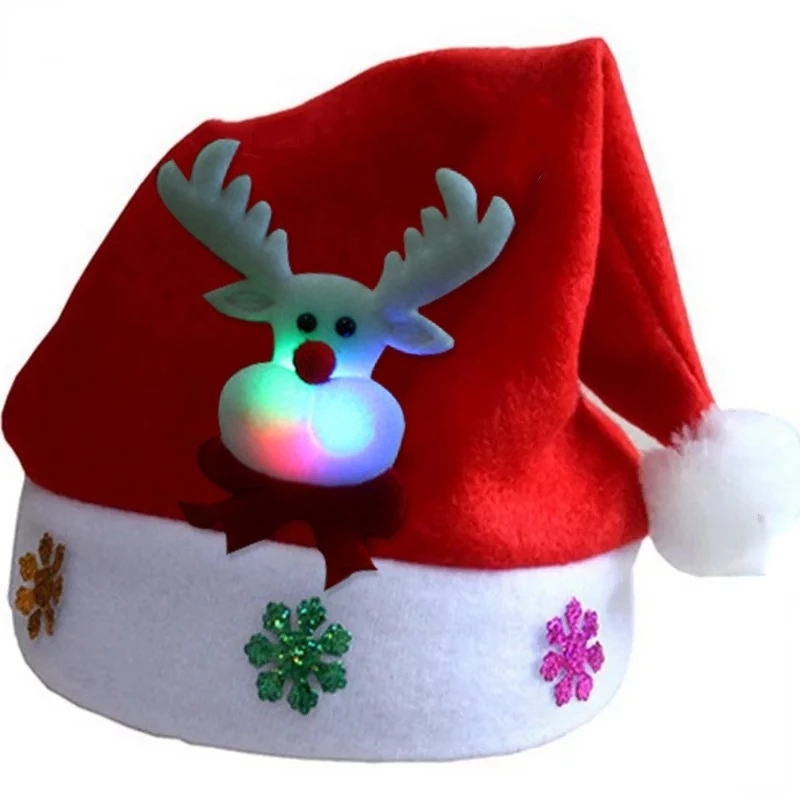 LED Christmas Hats Light Up Cap Snowman Elk Santa Claus Hats for Adult Kids New Year Navidad 2022 Party Decoration Xmas Gifts