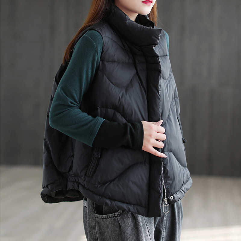 Women Winter Autumn Down Vest Black Stand Collar Gilet Sleeveless Puffer Parkas Female Waistcoat Duck 210909wtt