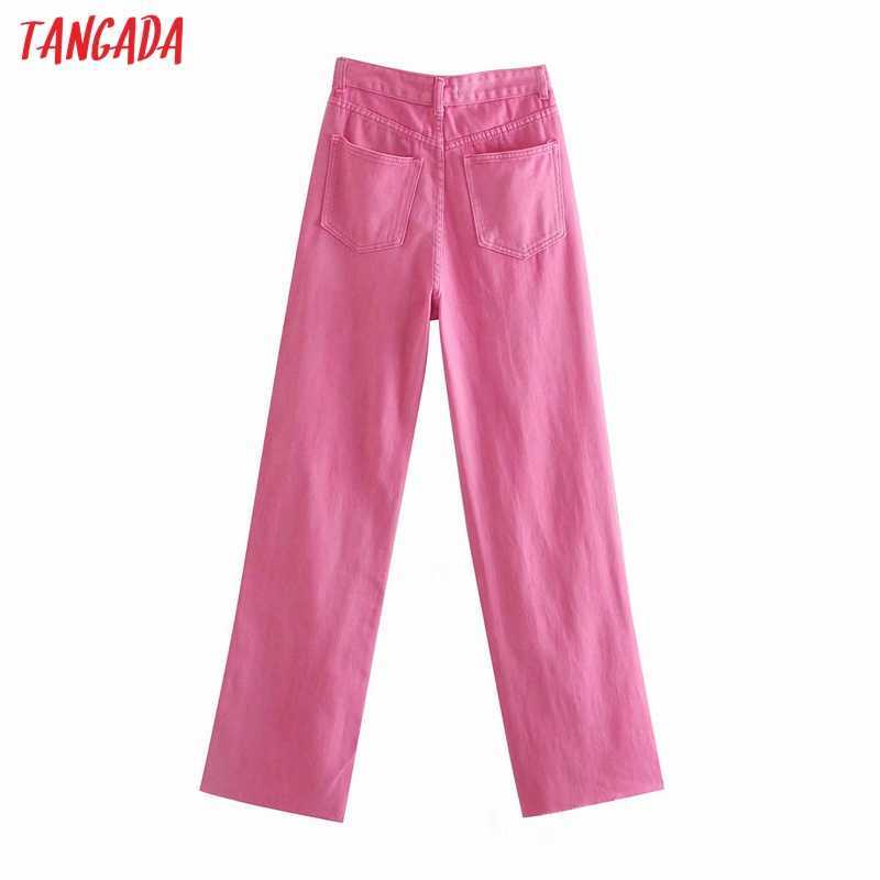 Tangada Fashion Women Summer Pink Denim Jeans Pants Trousers High Waist Lady Wide Leg Pants Pantalon 4M137 210616