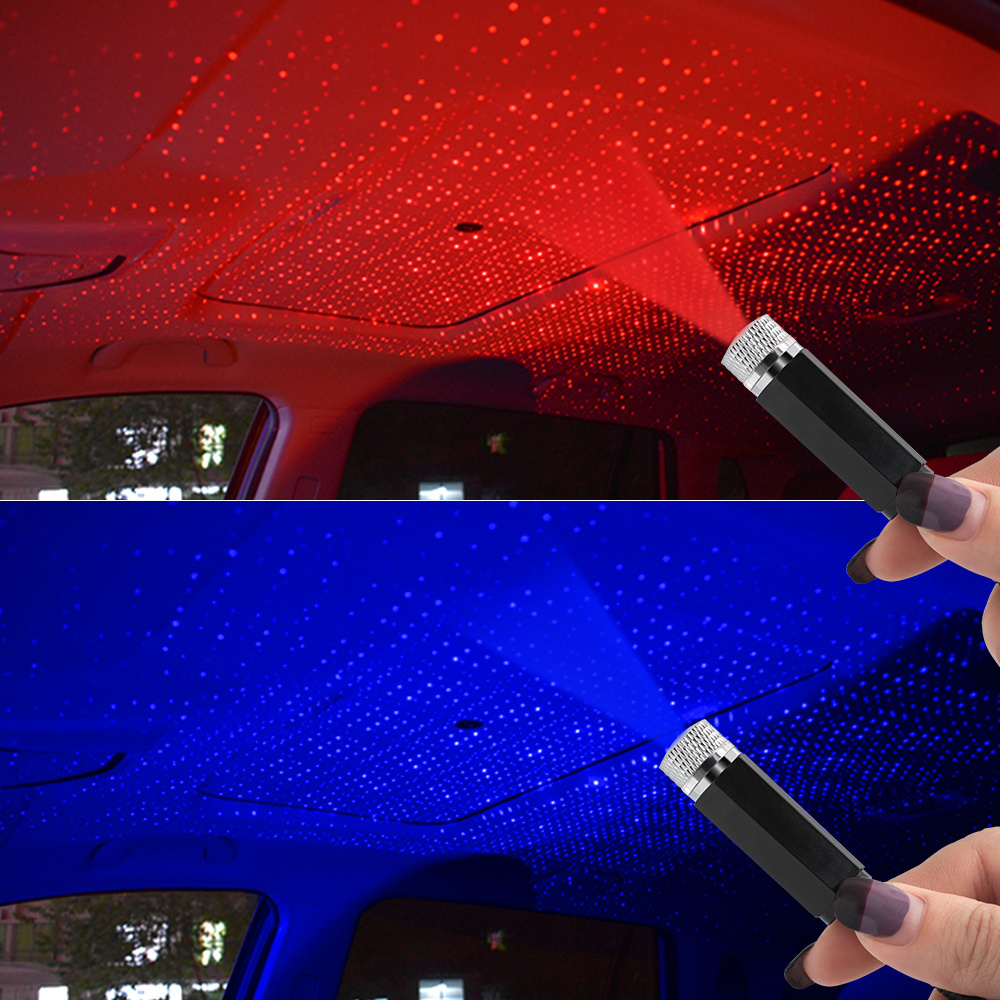 Romantic LED Car Roof Star Night Projector Interior Atmosphere Ambient Galaxy Lights USB Decorative Lamp Red Light