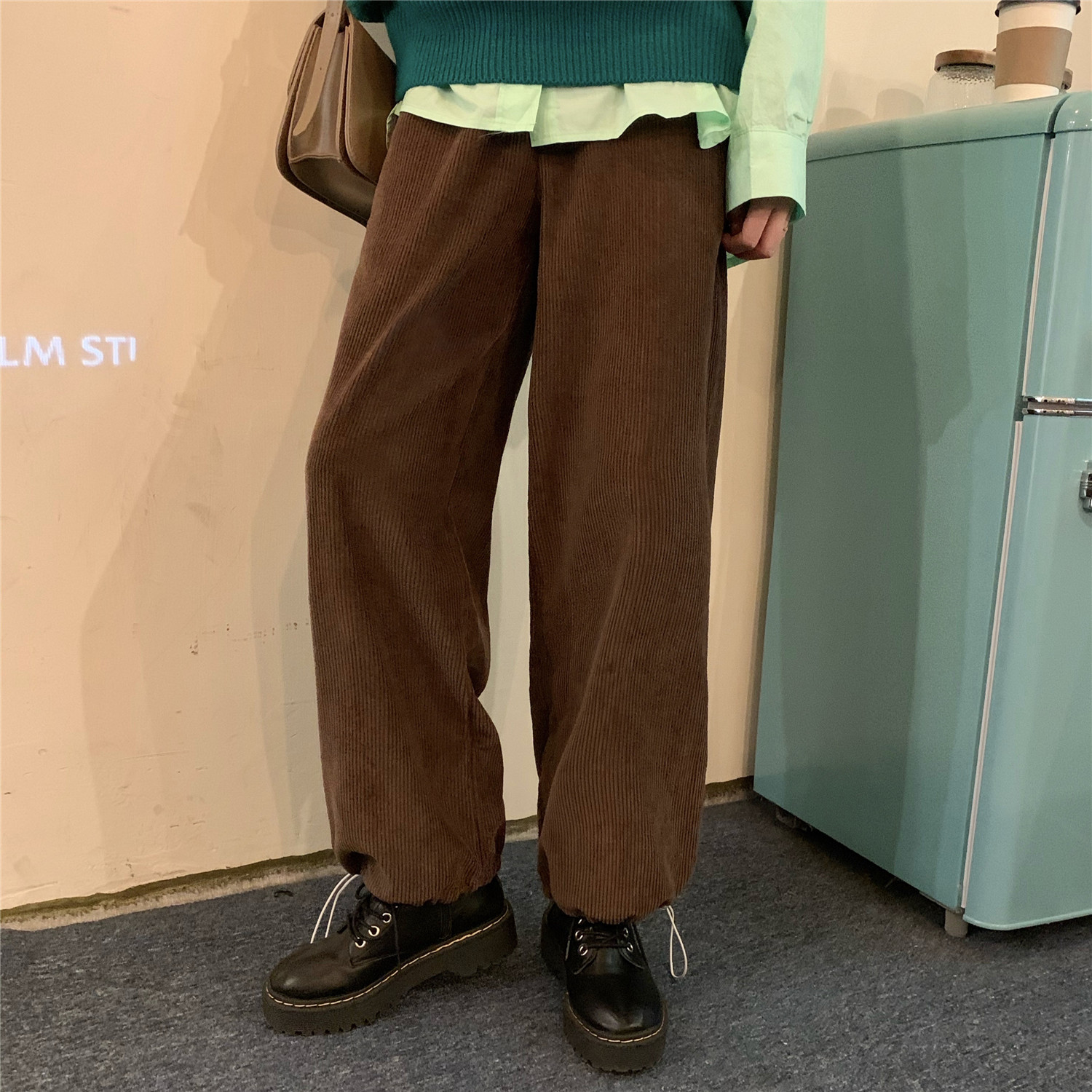 Nomikuma Corduroy Drawstring Harem Pants Korean Solid Lace Up Stretch High Waist Long Trousers Autumn New Women Pants 6C756 210427