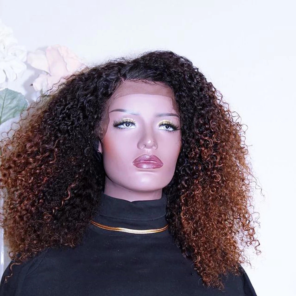 Ombre Brown Synthetic Lace Front Wigs Afro Kinky Curly Wig High Tempature Fiber Cosplay hair For Black Women