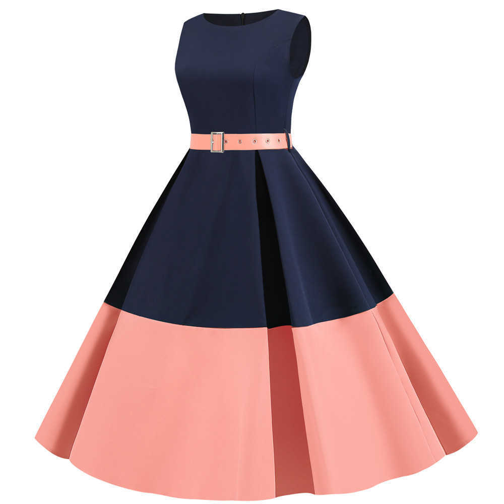 3XL Summer Women Elegant Vintage Midi Dress Sexy Solid Patchwork A-line Vestidos Sleeveless Party dress Plus Size Robe Femme 210623