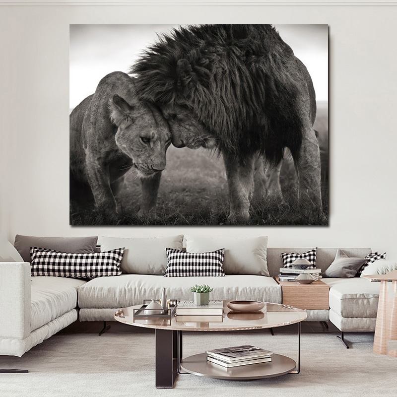 Lion head to head black and white canvas art fashion painting posters and prints Scandinavian Cuadros wall art pictures living room interior minimalis