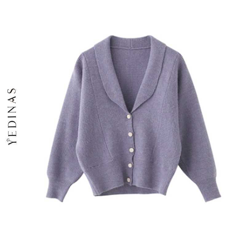 Yedinas Solid Sweater Cardigan For Women Vintage Cashmere Long Sleeve V Neck Ladies s Korean Style Winter 210527